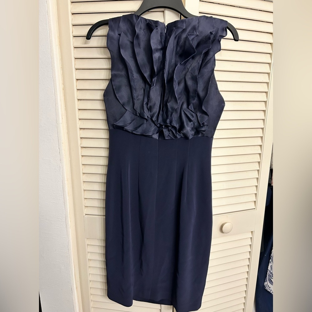 Wayne Clark Couture Blue Silk Ruffled Cocktail Dress